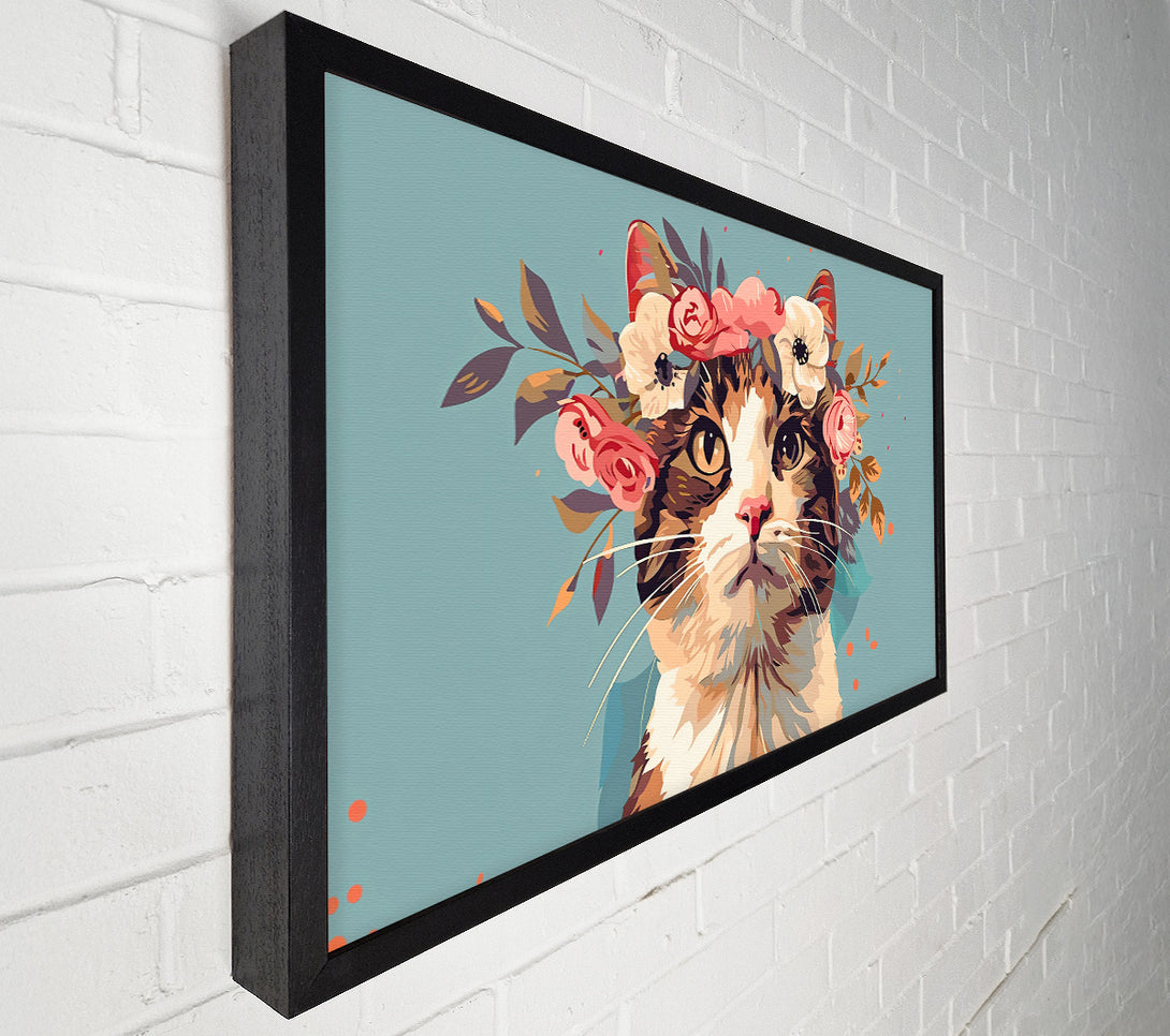  A Canvas Print of Floral Feline In Teal Canvas Wall Art