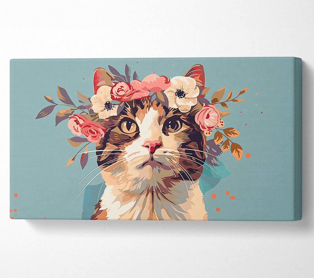  A Canvas Print of Floral Feline In Teal Canvas Wall Art