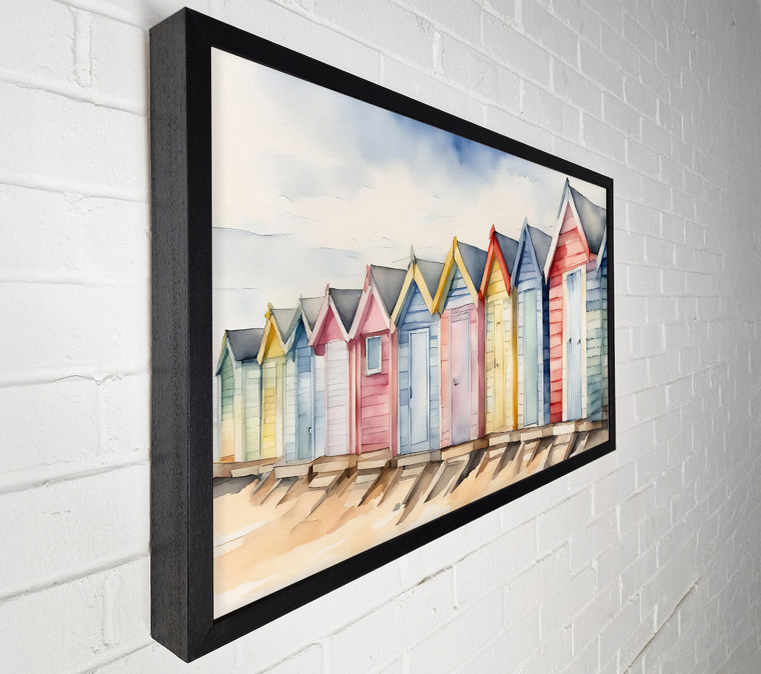  A Canvas Print of Beach Huts In Blue Canvas Art