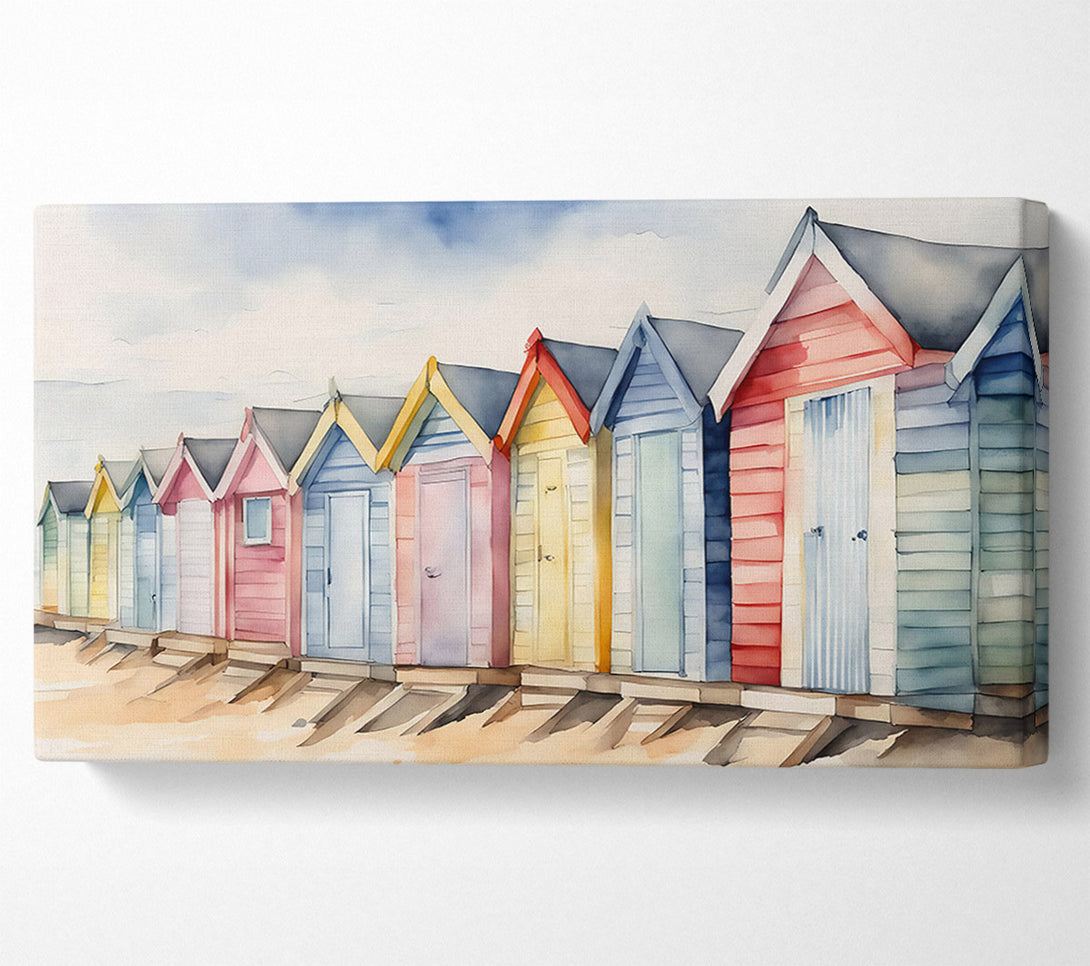  A Canvas Print of Beach Huts In Blue Canvas Art