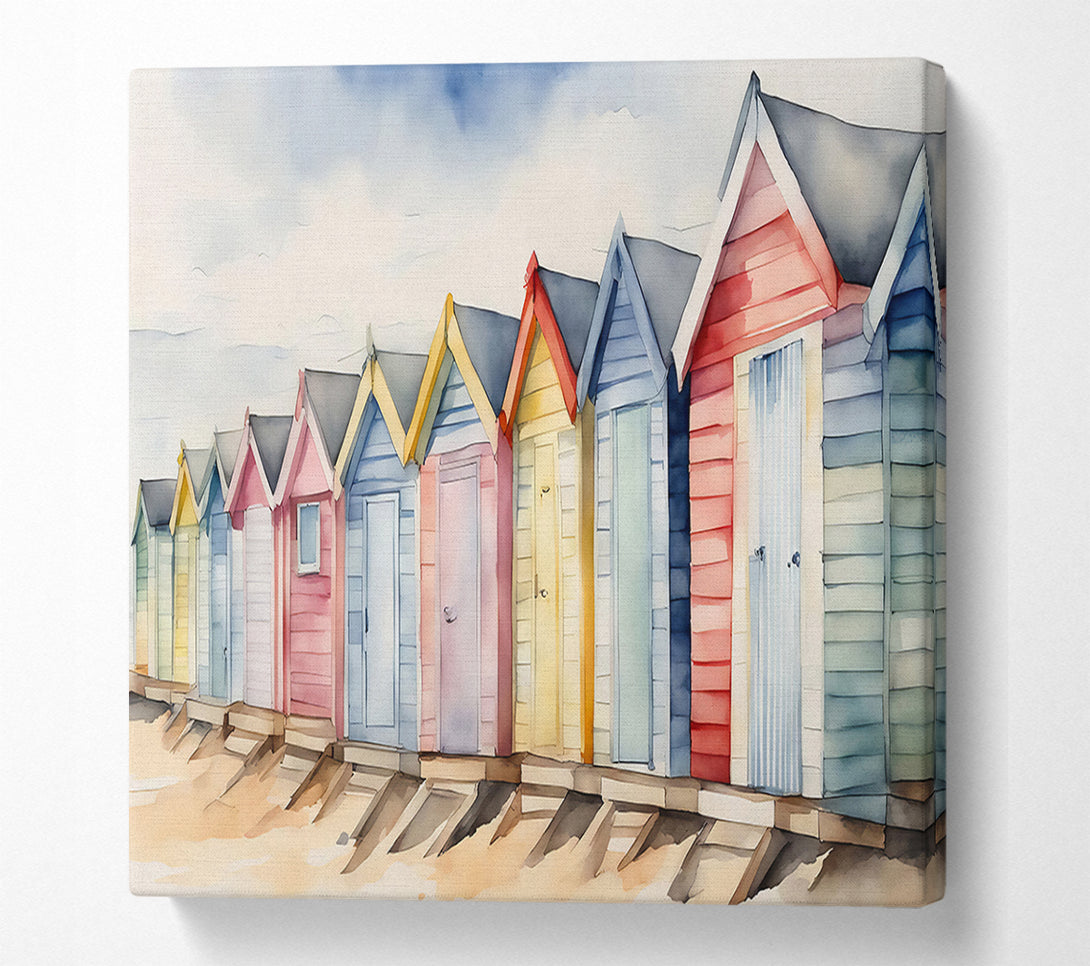  A Canvas Print of Beach Huts In Blue Canvas Art