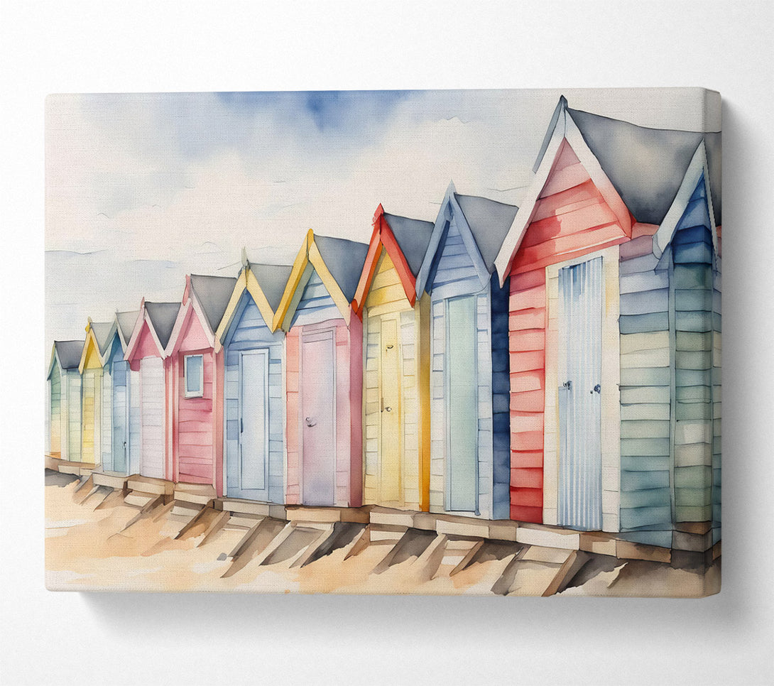  A Canvas Print of Beach Huts In Blue Canvas Art