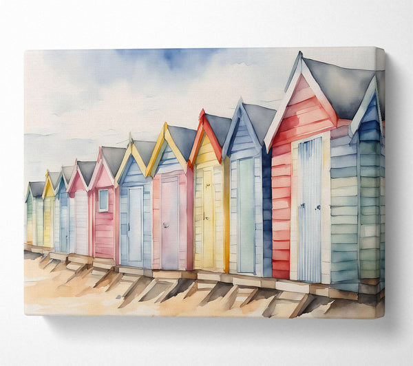  A Canvas Print of Beach Huts In Blue Canvas Art