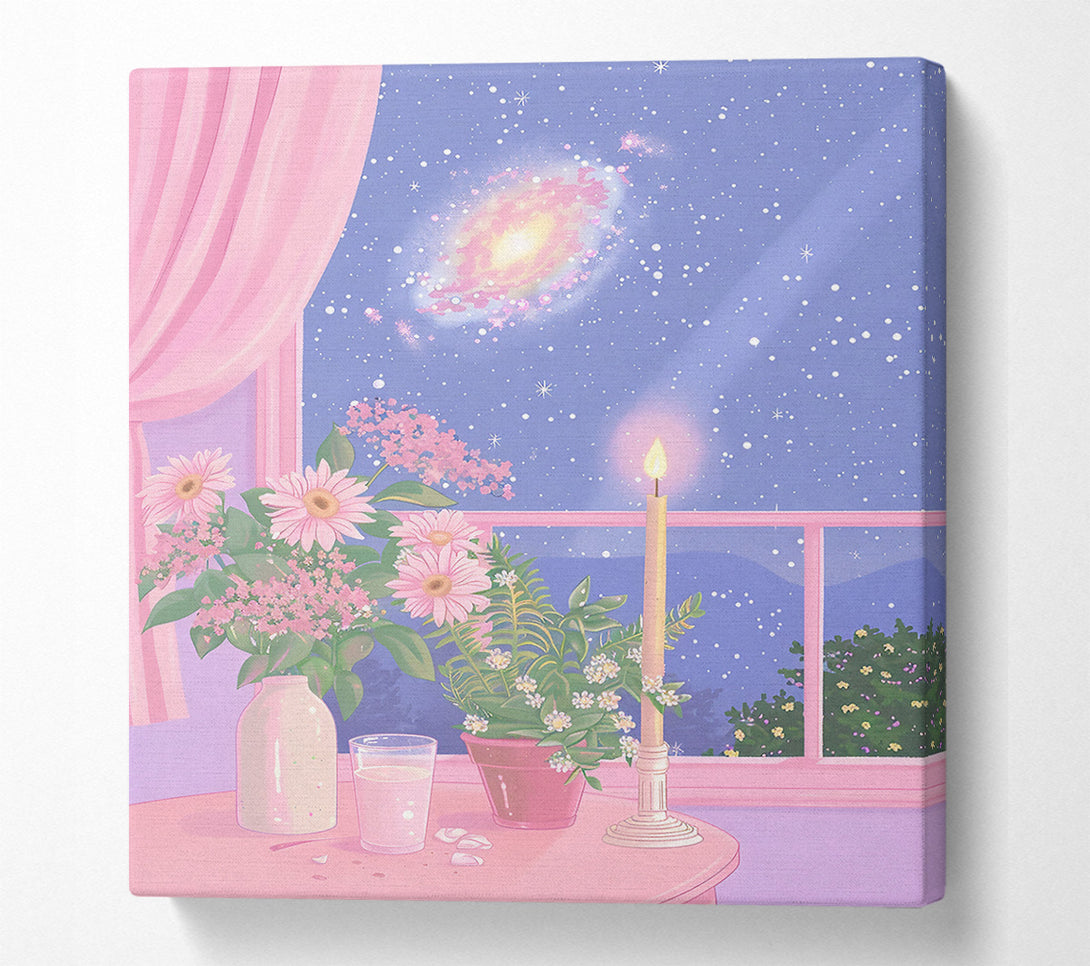  A Canvas Print of Pink Night Sky Window Canvas Print