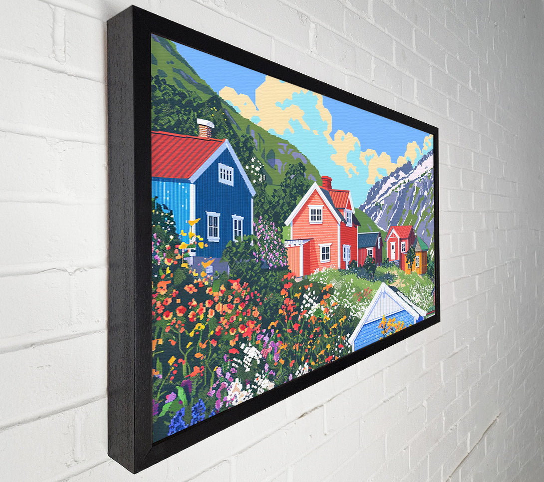  A Canvas Print of Pink Houses By The Fjord Canvas Wall Art