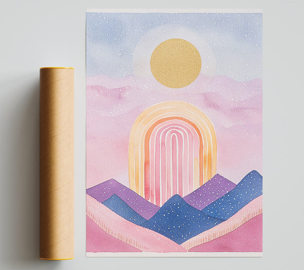 Pink Rainbow Mountain Sky Print