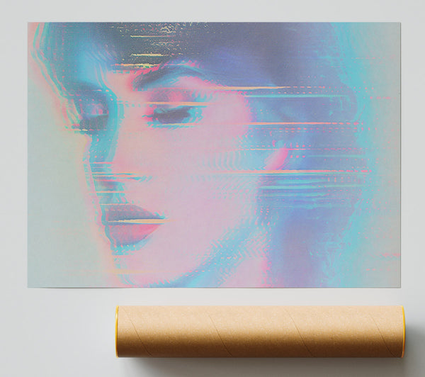 Blue Glitch Portrait Poster