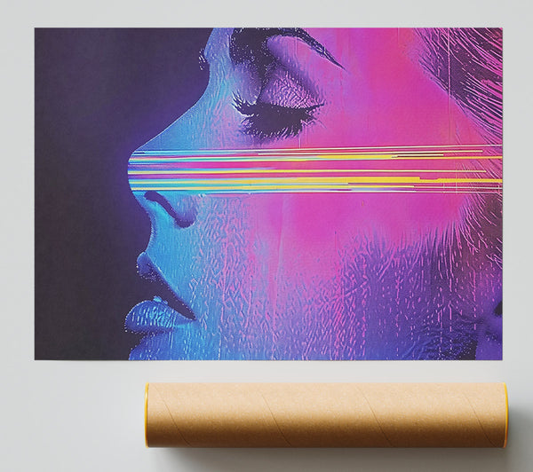 Pink Glitch Profile Giclee Print