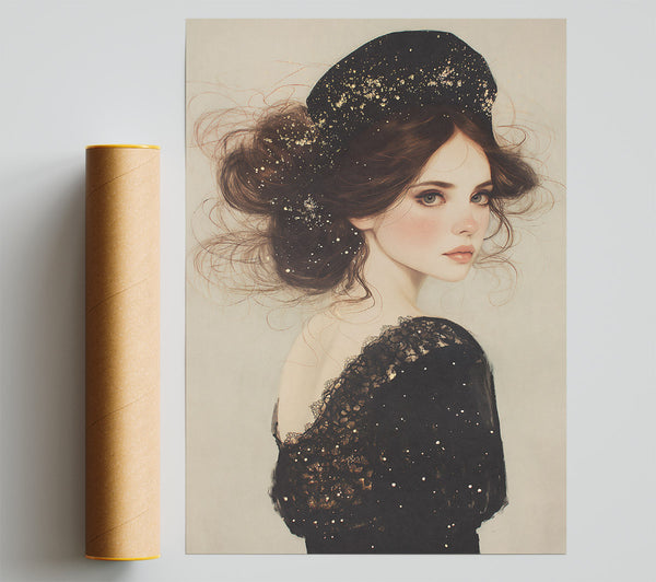 Black Lace And Stars Print