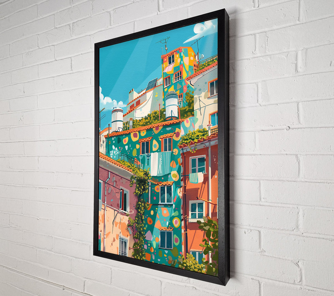  A Canvas Print of Teal Terraced Town Canvas Wall Art