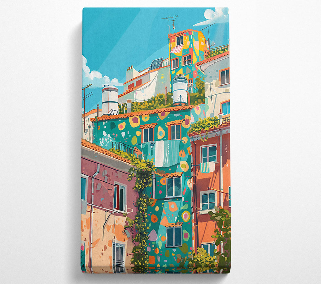  A Canvas Print of Teal Terraced Town Canvas Wall Art