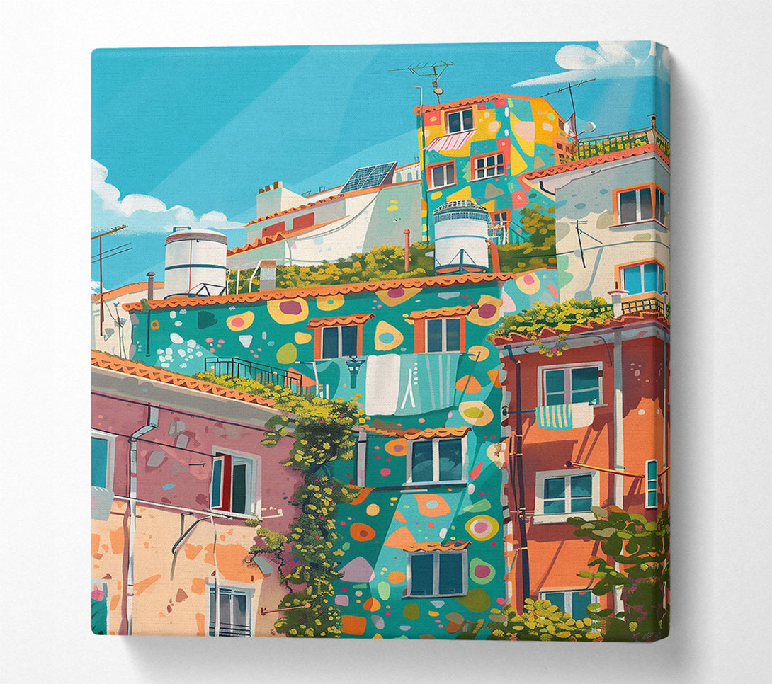  A Canvas Print of Teal Terraced Town Canvas Wall Art