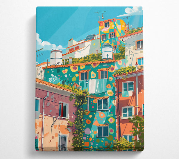  A Canvas Print of Teal Terraced Town Canvas Wall Art