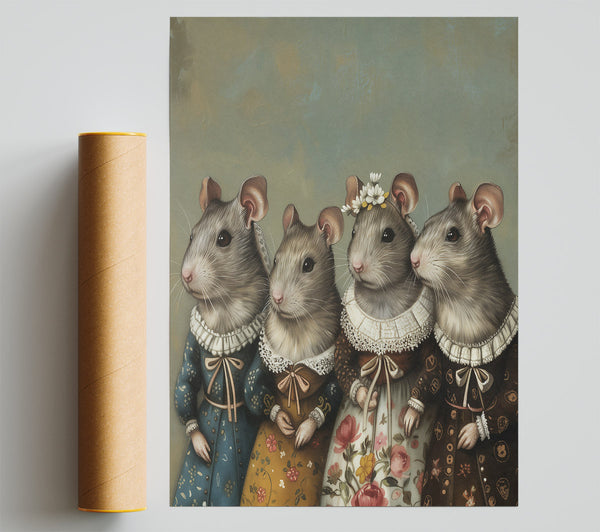 The Blue And Beige Mice Print