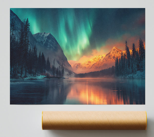 Orange Northern Lights Reflection Print