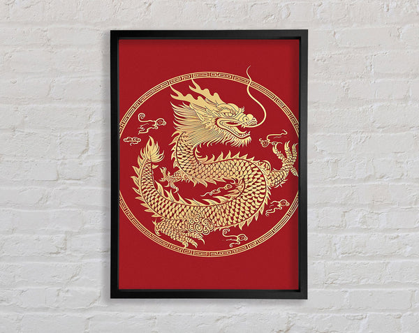 Gold Dragon On Red Framed Print
