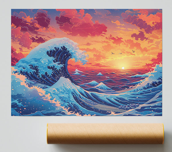 Orange Wave Sunset Print