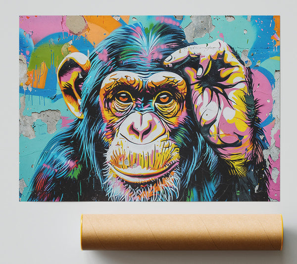 Blue Thinking Chimp Giclee Print