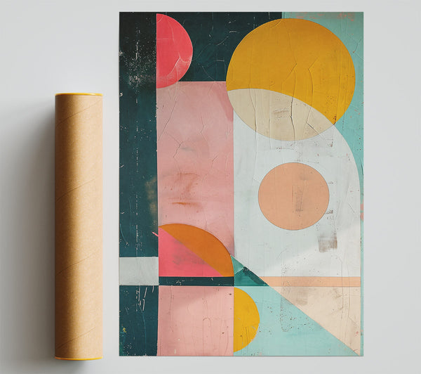 Peach And Teal Geometry Giclee Print