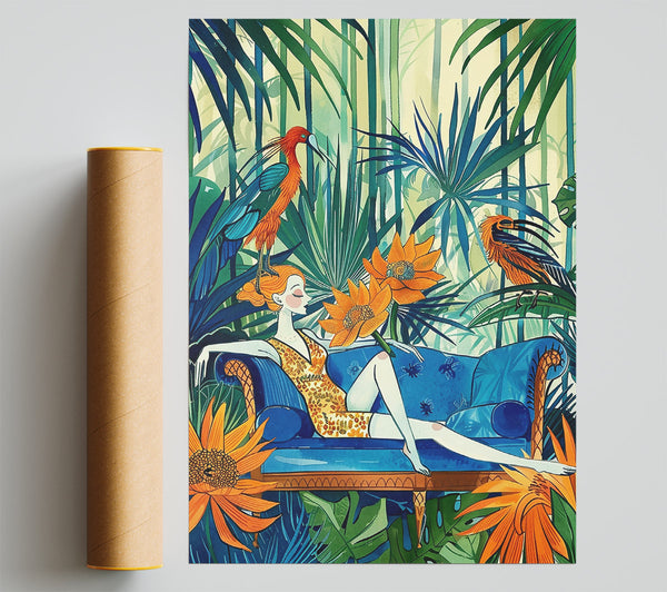 Orange Jungle Lounging Poster
