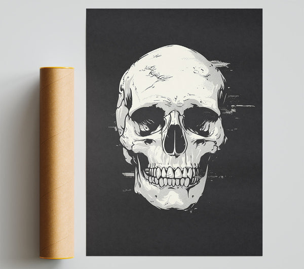 White Skull Glitch Print