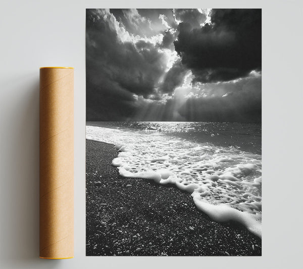 White Waves On Black Sand Poster