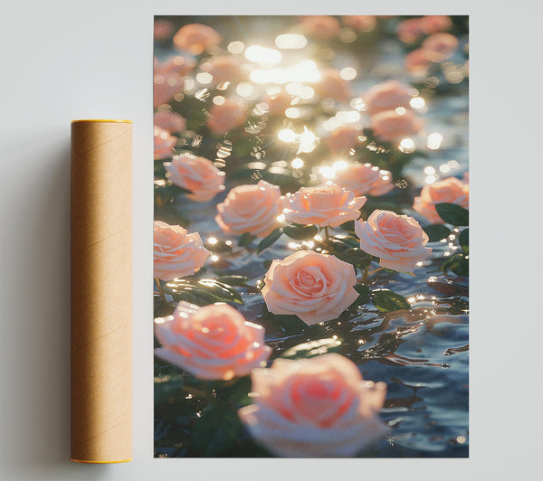 Peach Sunlit Roses Poster