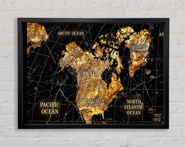 Gold World Map Framed Print