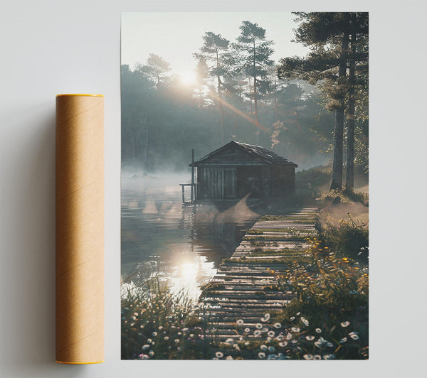 Golden Cabin Mist Giclee Print