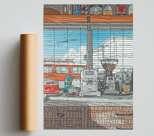 Orange Cafe Window Poster