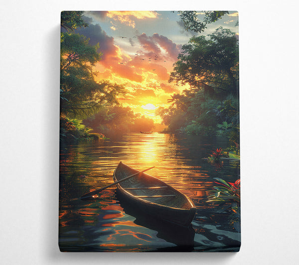  A Canvas Print of Golden Sunset Rowing Canvas Art