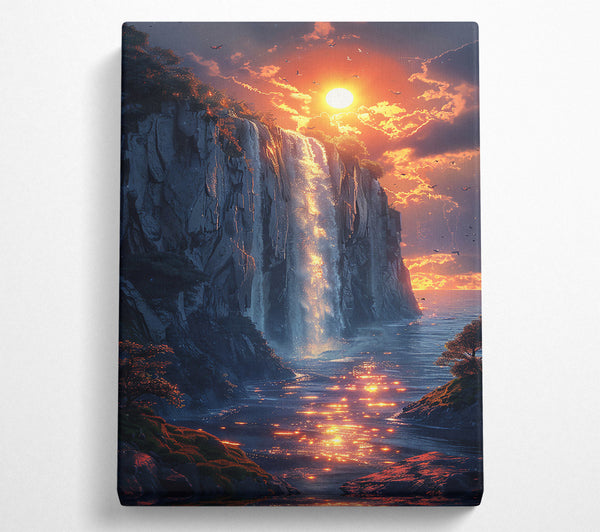  A Canvas Print of Golden Waterfall Sunset Canvas Wall Art