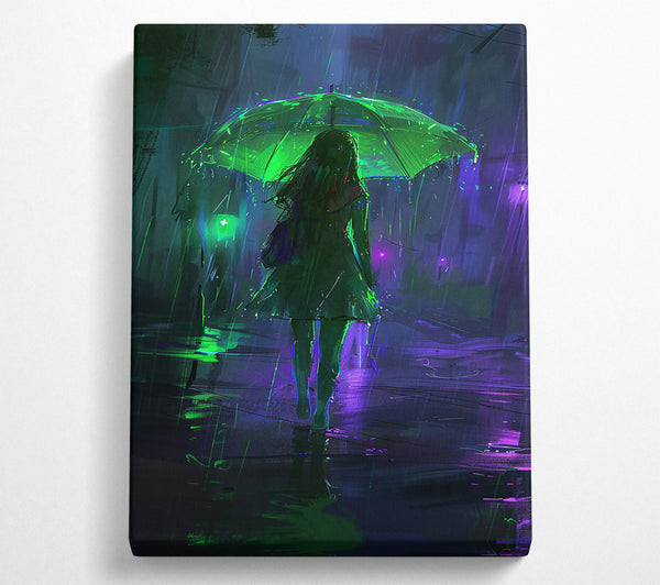  A Canvas Print of Green Umbrella In The Rain Canvas Print