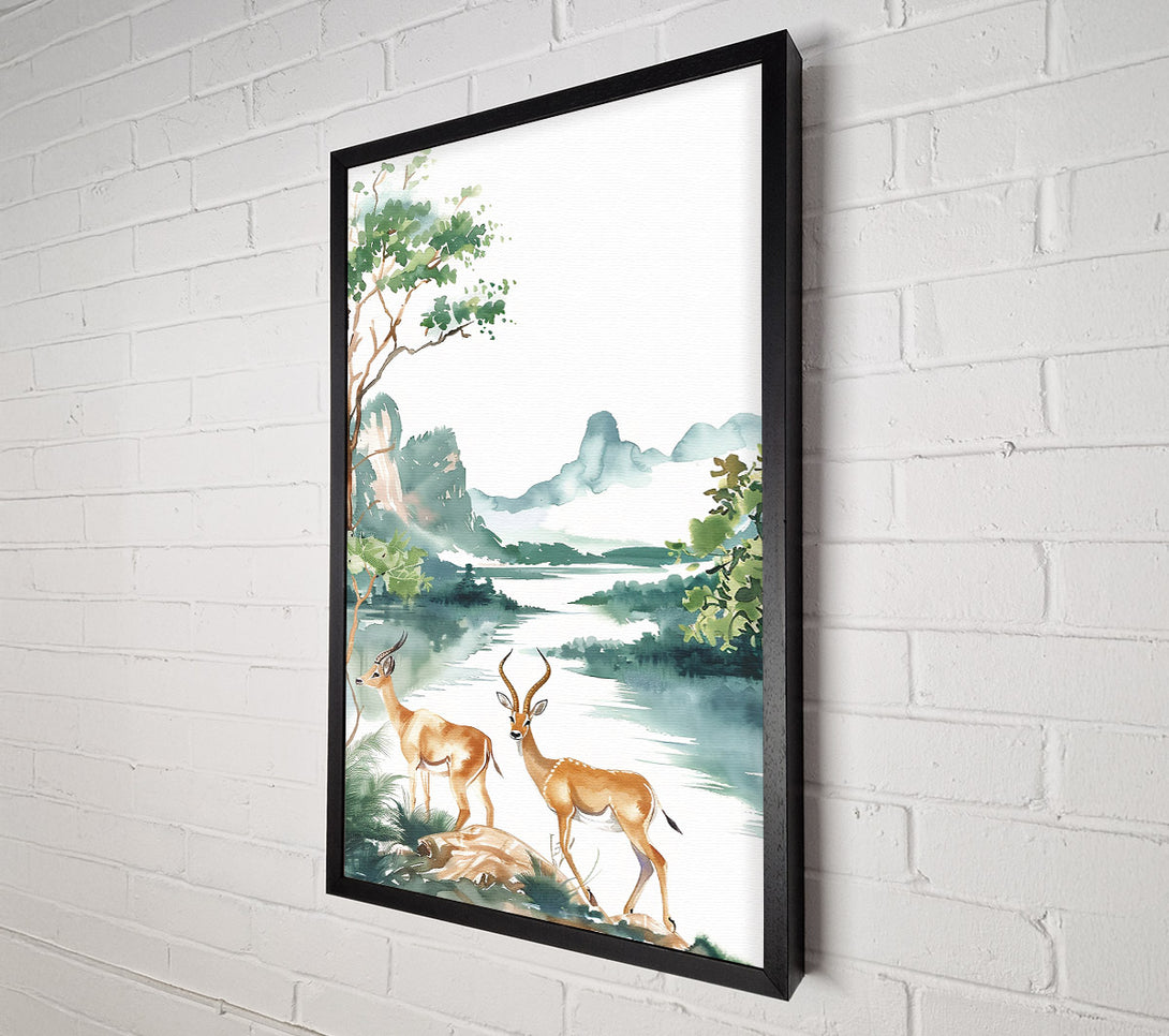  A Canvas Print of Green Water Gazelle Canvas Wall Art