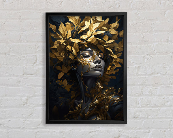 Golden Leaves Woman Beauty Framed Print