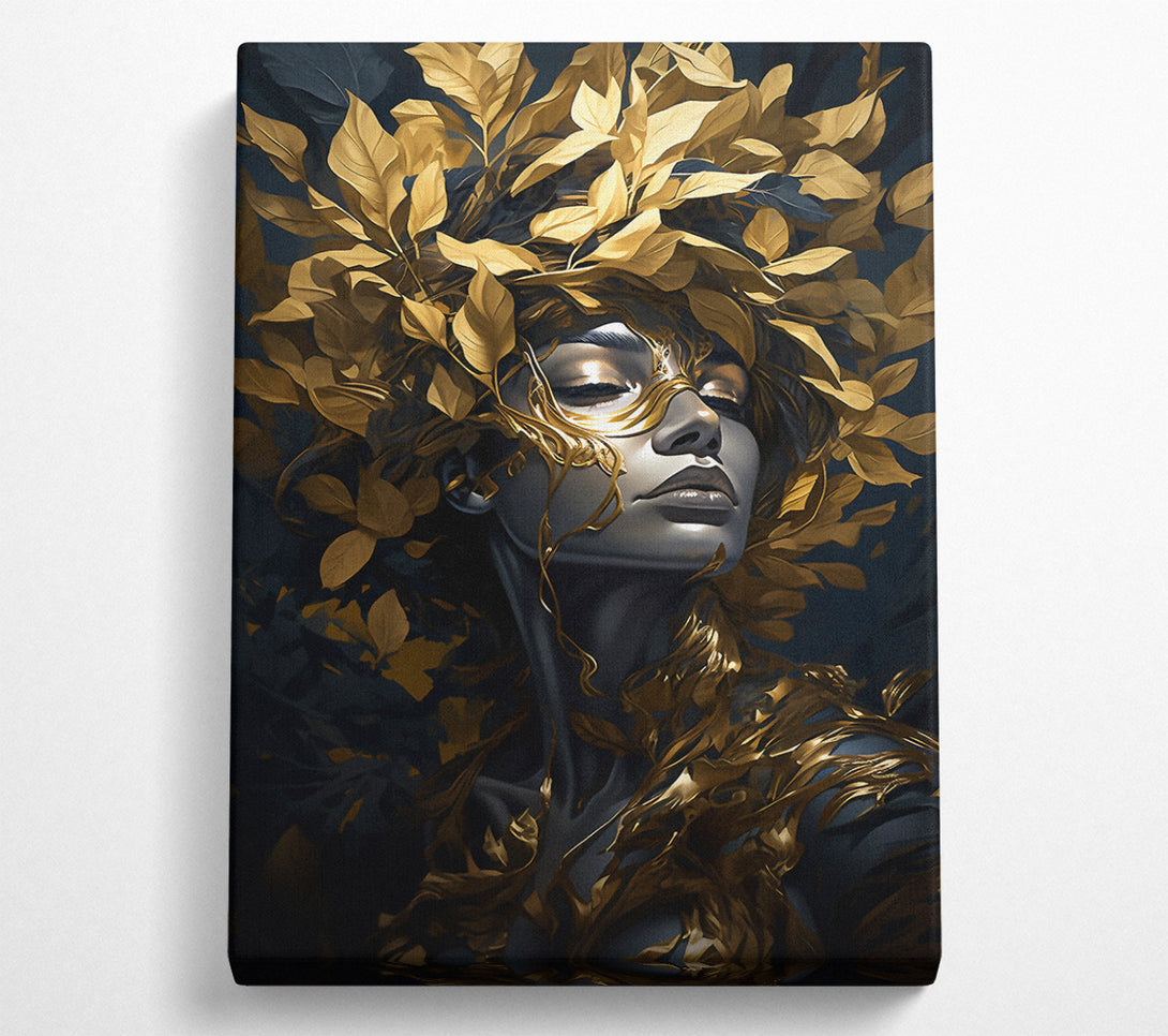  A Canvas Print of Golden Leaves Woman Beauty Canvas Art