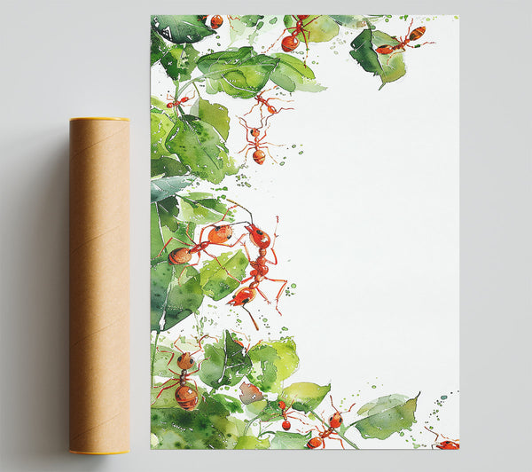 Red Ants On Green Leaves Print