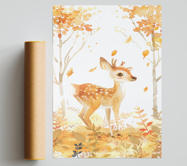Golden Fawn In Woods Poster
