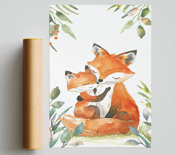 Orange Fox Family Hug Print