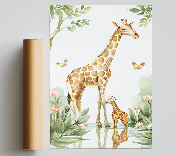 Golden Giraffe Reflections Poster