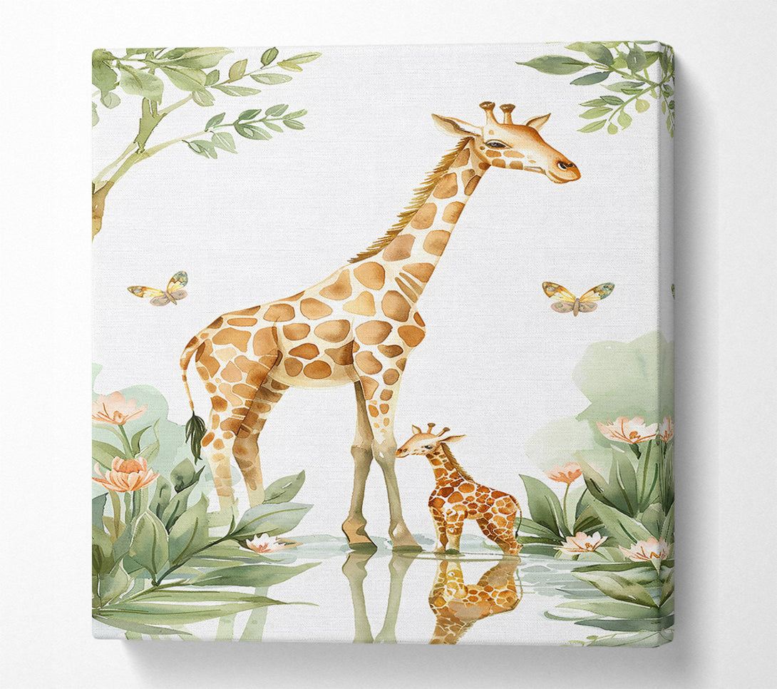  A Canvas Print of Golden Giraffe Reflections Canvas Print