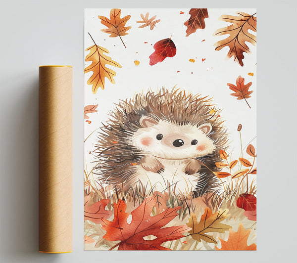Autumn Red Hedgehog Print