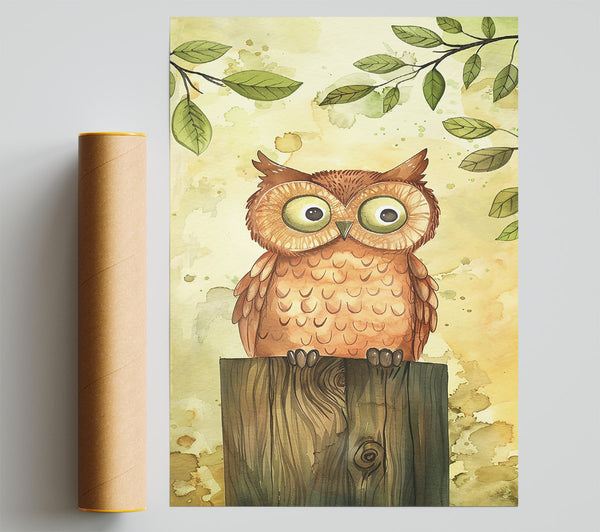Golden Owl On Wood Poster