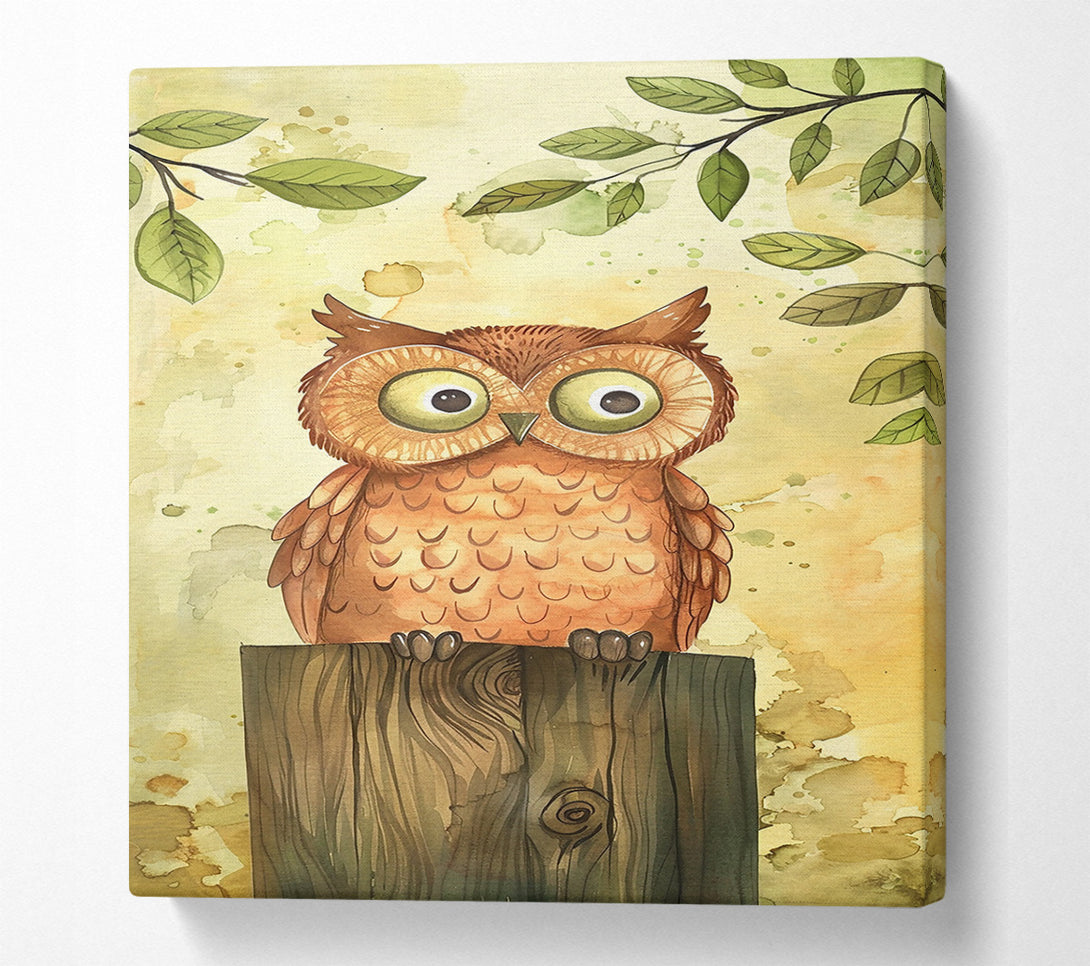  A Canvas Print of Golden Owl On Wood Canvas Art