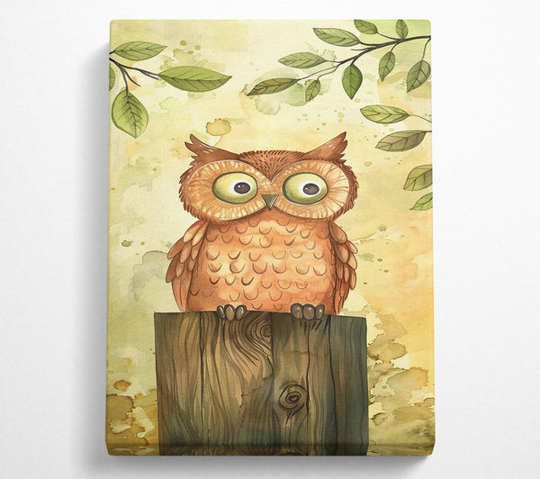  A Canvas Print of Golden Owl On Wood Canvas Art