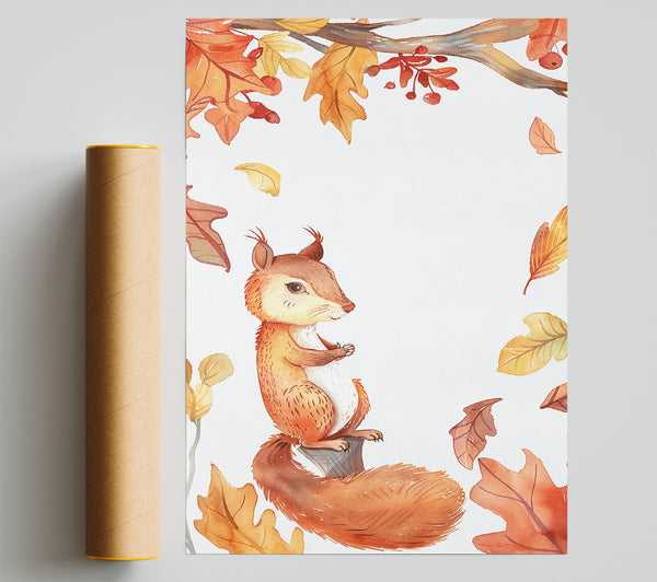 Autumn Orange Squirrel Giclee Print