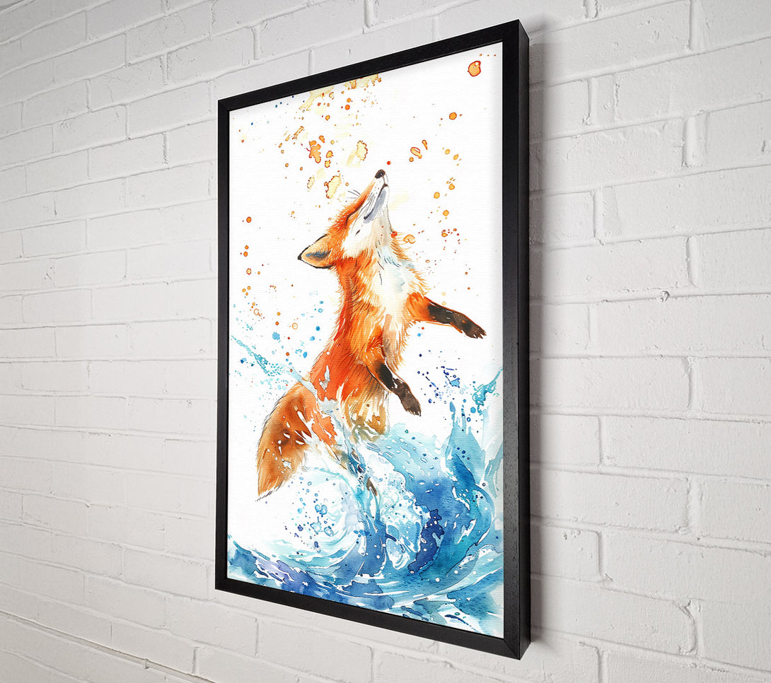  A Canvas Print of Orange Fox Splashing Blue Canvas Print