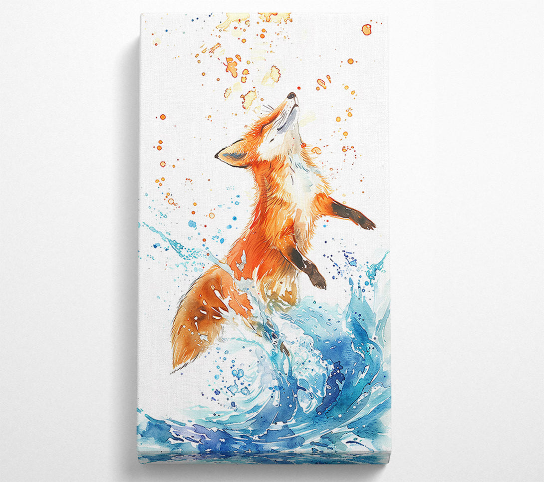 A Canvas Print of Orange Fox Splashing Blue Canvas Print