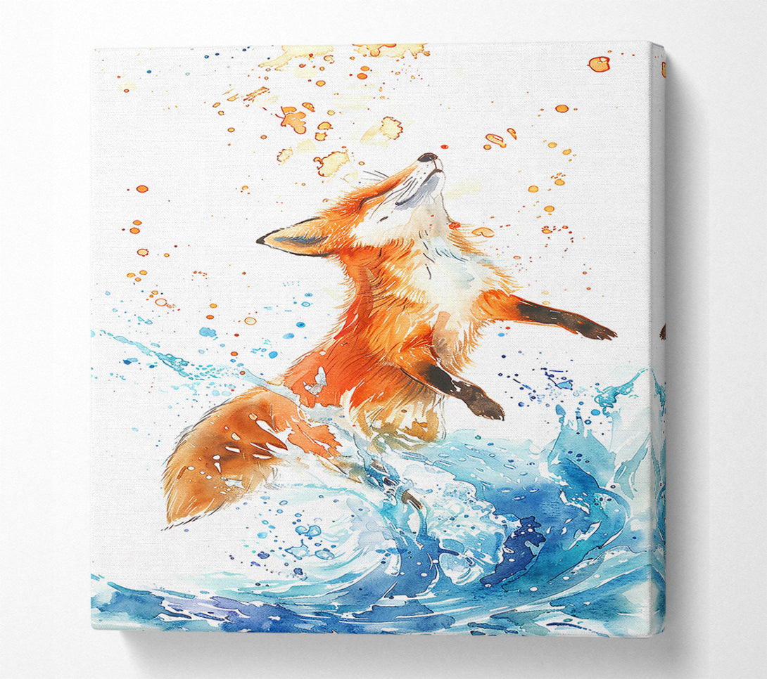  A Canvas Print of Orange Fox Splashing Blue Canvas Print