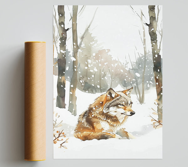 Brown Wolf In Winter Giclee Print